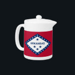 Arkansas State Flag Teapot<br><div class="desc">Infuse your tea time with a touch of Arkansas pride using our teapot featuring the flag of Arkansas! This charming teapot is adorned with the iconic Arkansas flag design, showcasing the distinctive diamond and star pattern against a vibrant red, white, and blue backdrop. It's a delightful way to celebrate Arkansas'...</div>