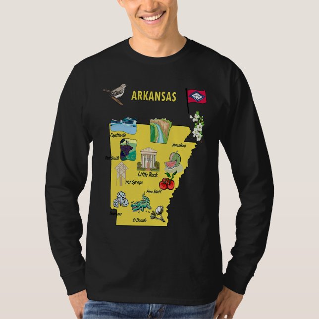 Arkansas state map major cities Tourist Destinatio T-Shirt (Front)