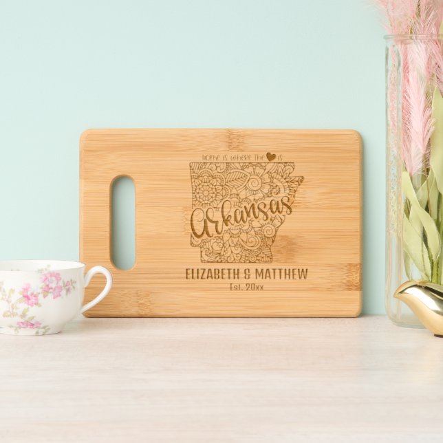 Arkansas state map outline newly weds USA Engraved Cutting Board (Upright)