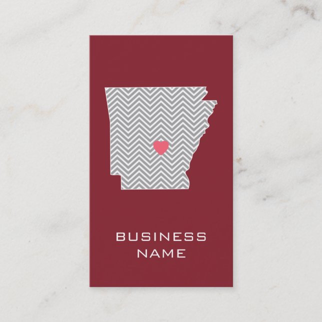 Arkansas State Map with Custom Red Heart and Name Business Card (Front)