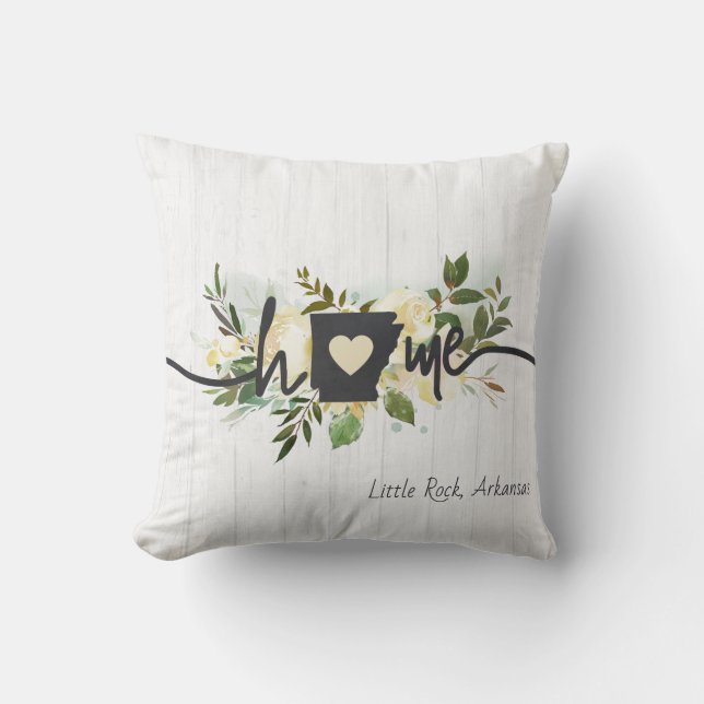 Arkansas State Personalized Your Home City Rustic Throw Pillow (Front)