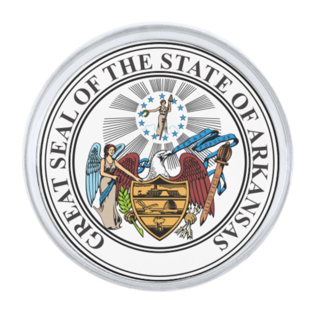 Arkansas State Seal Silver Finish Lapel Pin (Front)