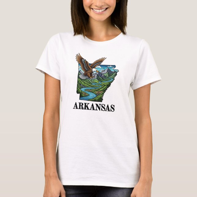 Arkansas State Tattoo Style Bald Eagle Mountains  T-Shirt (Front)