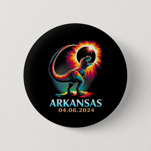 Arkansas Totality Total Solar Eclipse 2024 T Rex D Button (Front)