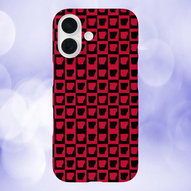 Arkansas US state Red and Black Pattern Case-Mate iPhone Case (A phone case with a red and black check pattern featuring the US State of Arkansas.)