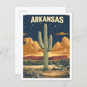 Arkansas USA Art Vintage Illustration Travel Postcard
