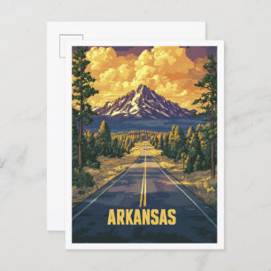 Arkansas USA Art Vintage Illustration Travel Postcard