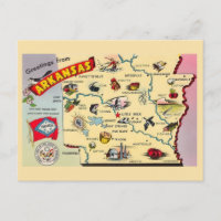 Arkansas Vintage Map Postcard 