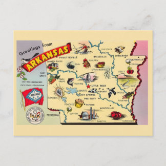 Arkansas Vintage Map Postcard