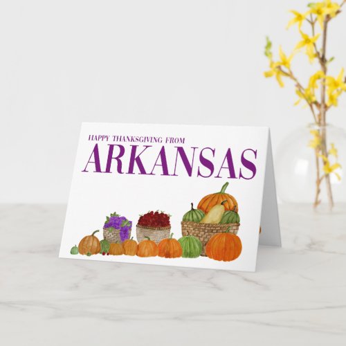 Arkansas Watercolor Pumpkins Thanksgiving Card