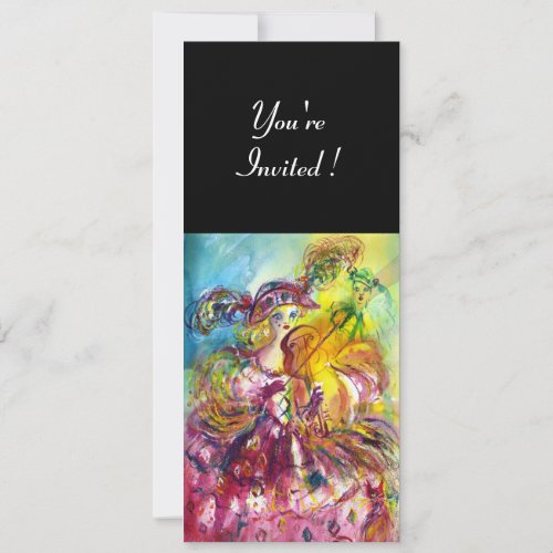 ARLECCHINA VIOLINIST  Mardi Gras Masquerade Party Invitation