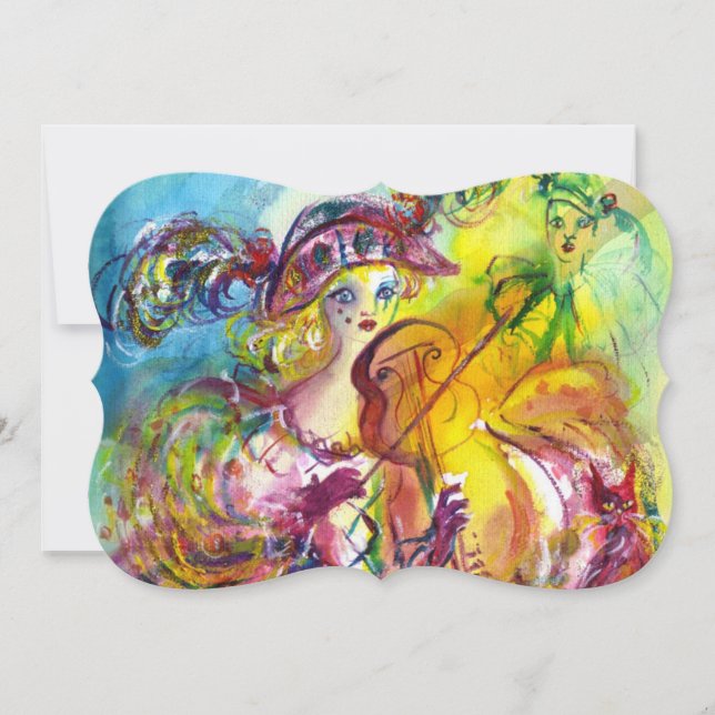 ARLECCHINA VIOLINIST  Mardi Gras Masquerade Party Invitation (Front)