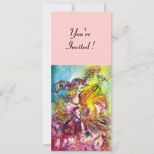 ARLECCHINA VIOLINIST  Mardi Gras Masquerade Party Invitation