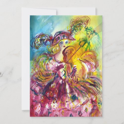 ARLECCHINA VIOLINIST  Mardi Gras Masquerade Party Invitation