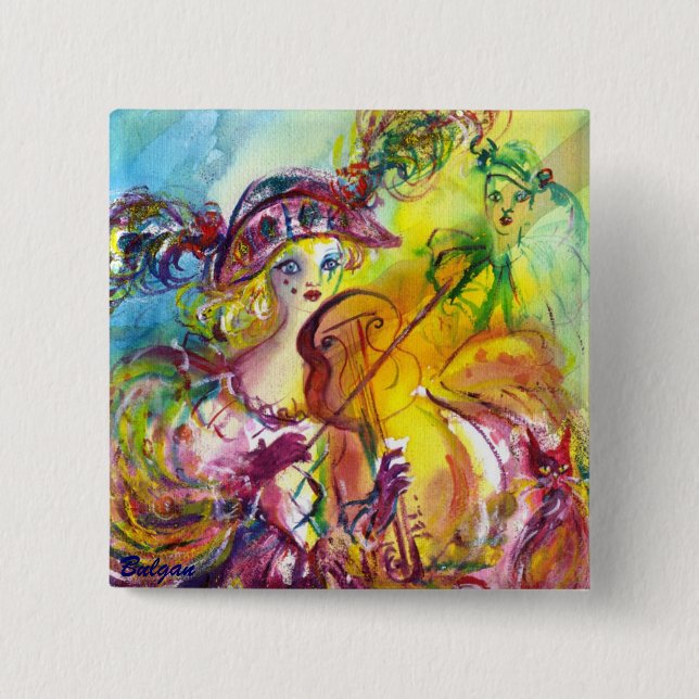 ARLECCHINA  VIOLINIST / Venetian Carnival Night Button (Front)
