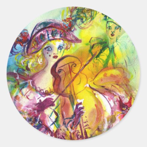 ARLECCHINA  VIOLINIST  Venetian Carnival Night Classic Round Sticker