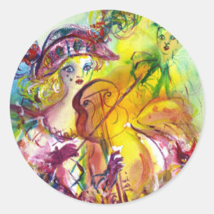 ARLECCHINA VIOLINIST / Venetian Carnival Night Classic Round Sticker
