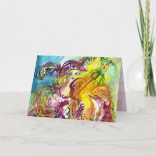 ARLECCHINA VIOLINIST / Venetian Carnival Night Holiday Card