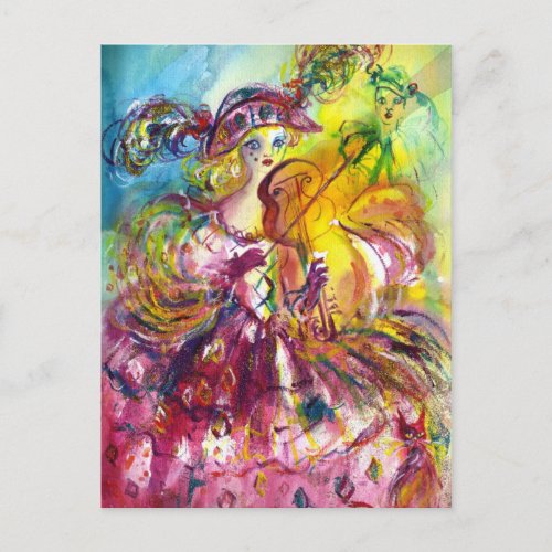 ARLECCHINA  VIOLINIST  Venetian Carnival Night Postcard