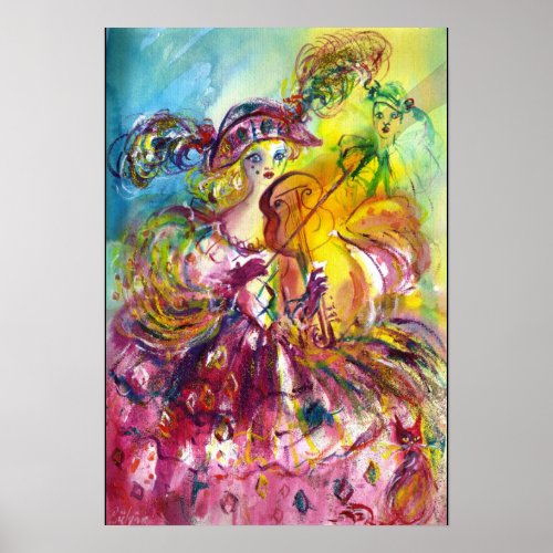 ARLECCHINA  VIOLINIST  Venetian Carnival Night Poster