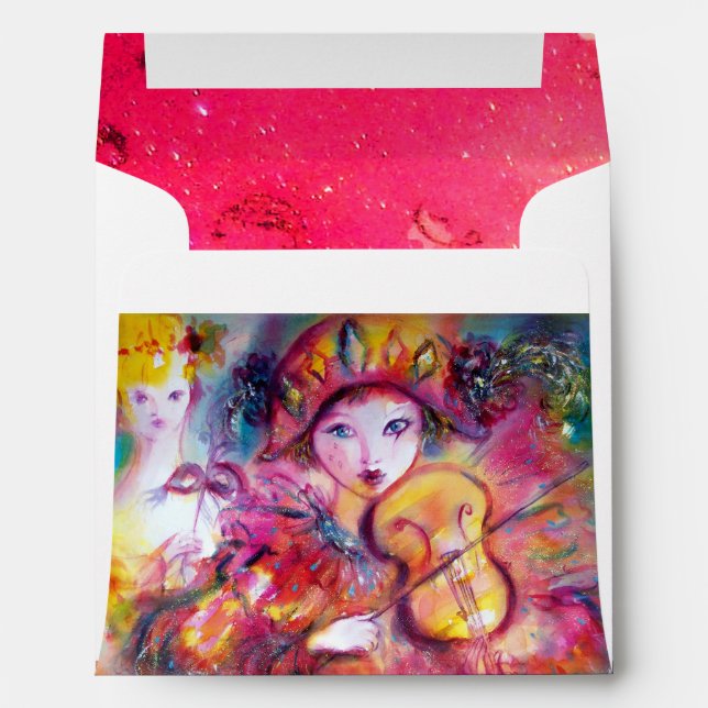 ARLECCHINO AND COLOMBINA bright pink red white Envelope (Back (Bottom))