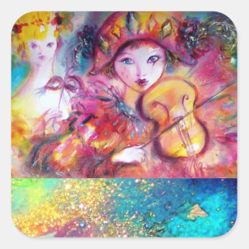 ARLECCHINO AND COLOMBINA Pink Fuchsia Yellow Blue Square Sticker