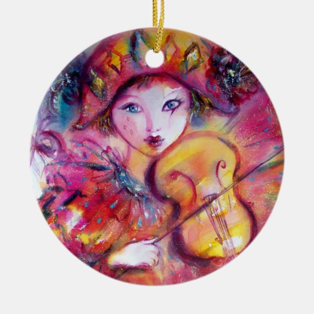 ARLECCHINO AND COLOMBINA pink red Ceramic Ornament (Front)