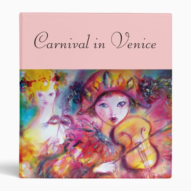 ARLECCHINO AND COLOMBINA / Venetian Carnival Masks 3 Ring Binder (Front)