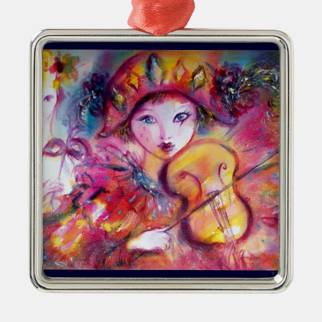 ARLECCHINO AND COLOMBINA  ,Venetian Carnival Masks Metal Ornament (Front)