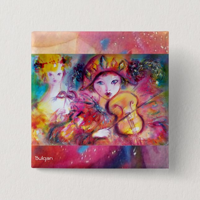 Arlecchino and Colombina Venetian Masquerade Music Button (Front)