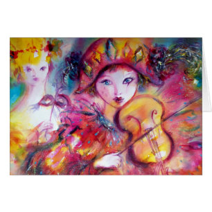 Arlecchino Playing Violin and Colombina Cards