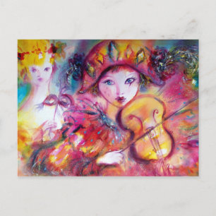 Arlecchino Playing Violin and Colombina Postcard