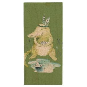 Arlena the Alligator Wood Flash Drive