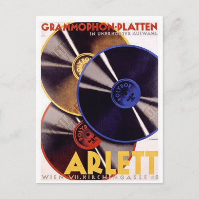 Arlett Grammophon Platten Vintage Ad Postcard (Front)