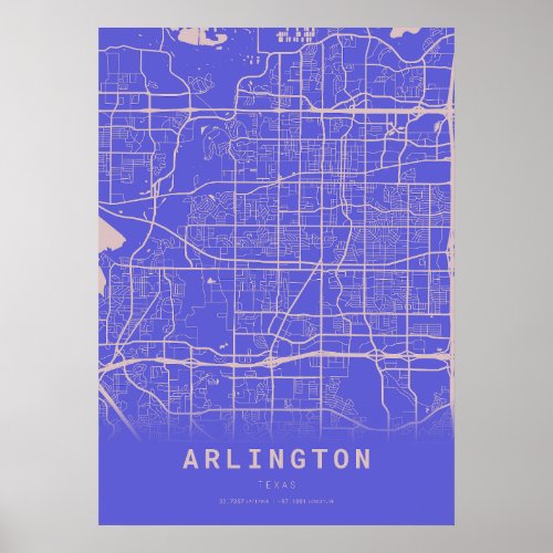 Arlington Blue City Map Poster