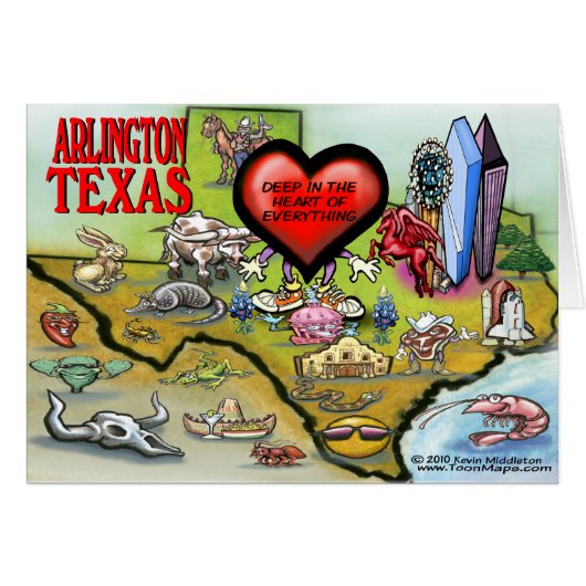 Arlington Texas Cartoon Map Cards (Front Horizontal)