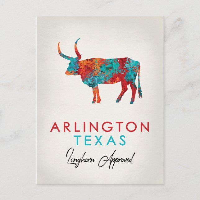 Arlington Texas Colorful Longhorn Postcard (Front)