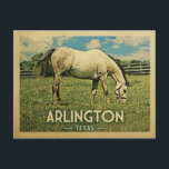 Arlington Texas Horse Farm -Vintage Travel Postcard<br><div class="desc">Arlington Texas rural vintage travel postcard.  It features a white horse grazing on green grass with fence and blue clouds sky above. A fun country farm image with rustic charm.</div>
