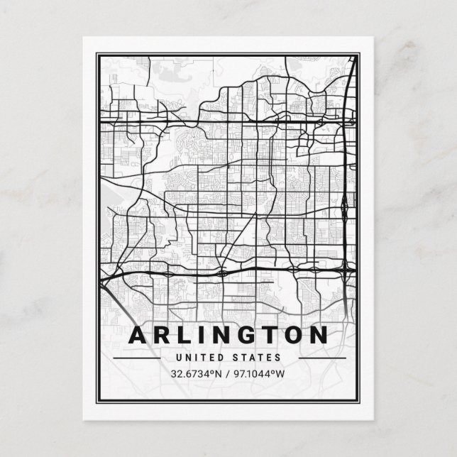 Arlington Texas USA Travel City Map Poster Postcard (Front)