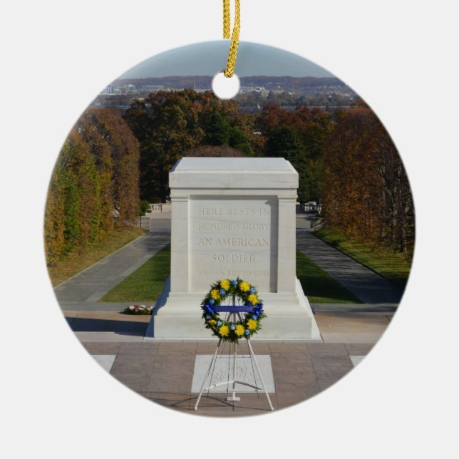 Arlington Tomb of the Unknown Soldier, Yellow Wrea Ceramic Ornament (Front)