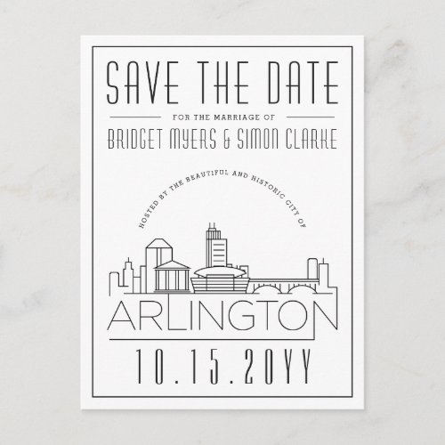 Arlington Wedding  Stylized Skyline Save the Date Postcard