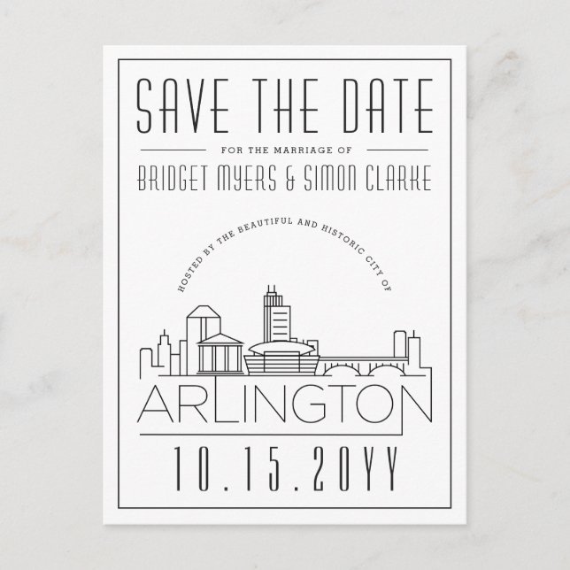 Arlington Wedding | Stylized Skyline Save the Date Postcard (Front)