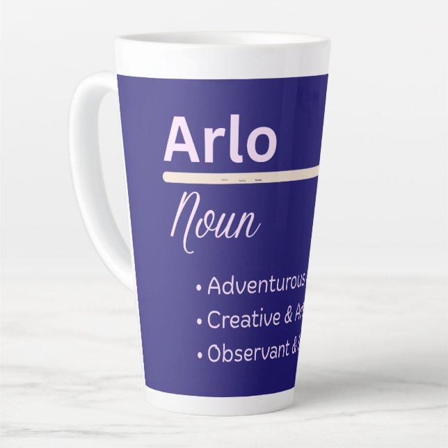 Arlo Boy Personalized Name Definition Latte Mug (Left Angle)