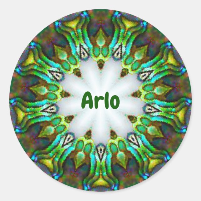 ARLO ~ Personalized Paua Shell Fractal ~ Classic Round Sticker (Front)