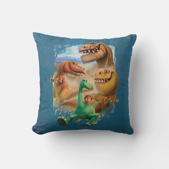 Arlo, Spot, and Ranchers In Forest Throw Pillow (Front)