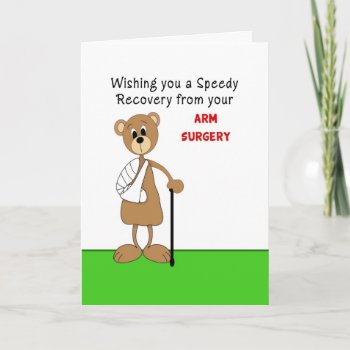 Arm Surgery Greeting Card-bear In Cast With Cane Card by momentintime at Zazzle