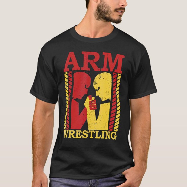 Arm Wrestling Armwrestler Athlete Squeezing Biceps T-Shirt (Front)