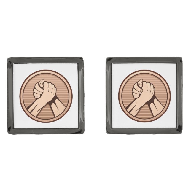Arm wrestling Bronze Cufflinks (Front)