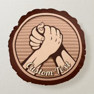 Arm wrestling Bronze Round Pillow