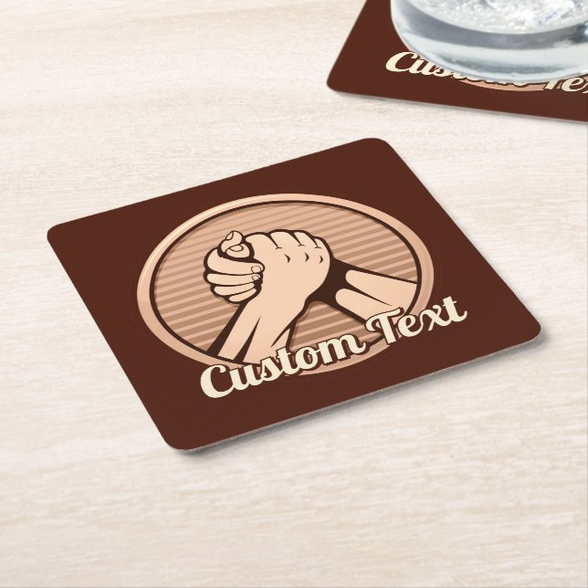 Arm wrestling Bronze Square Paper Coaster (Angled)